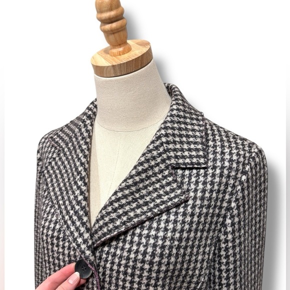 MaxMara Weekend Wool Cashmere Houndstooth Brown  Double Breasted Blazer Coat - Picture 10 of 13